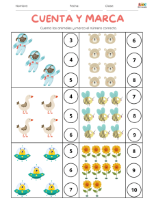 "Ficha de actividades de cuenta y marca para niños. Los niños deben contar diferentes objetos y marcar el número correcto, reforzando el reconocimiento de números y habilidades de conteo