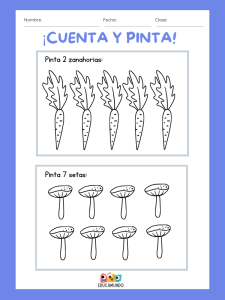"Ficha de actividades de cuenta y marca para niños. Los niños deben contar diferentes objetos y marcar el número correcto, reforzando el reconocimiento de números y habilidades de conteo