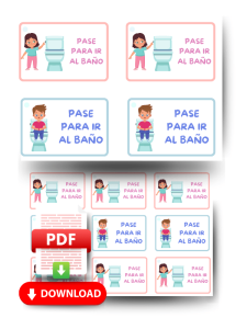 fichas descargables de gafetes para ir al baño para usar en el aula con niños de preescolar o primaria