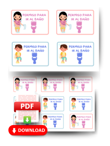 fichas descargables de gafetes para ir al baño para usar en el aula con niños de preescolar o primaria