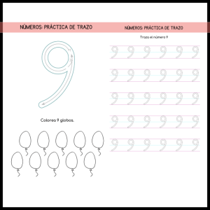 TRAZO DEL NUMERO 9 PREESCOLAR fichas descargables