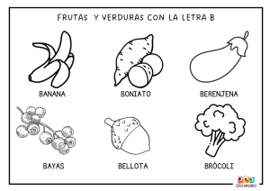 dibujos con la letra b para colorear de frutas y verduras