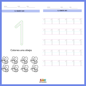 fichas trazo y aprendizaje del numero uno