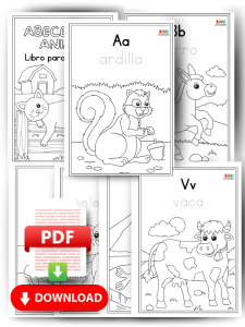 Hoja de abecedario para colorear con animales, cada letra acompañada de un animal para fomentar el aprendizaje y la creatividad.