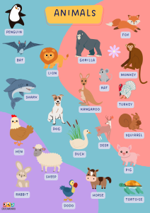 cartel de animales en ingles decoracion aula