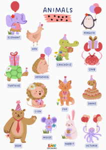 cartel de animales en ingles decoracion aula