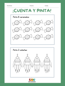 "Ficha de actividades de cuenta y marca para niños. Los niños deben contar diferentes objetos y marcar el número correcto, reforzando el reconocimiento de números y habilidades de conteo