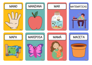 Fichas educativas de palabras con Ma, Me, Mi, Mo, Mu – Mano, Manzana, Mar, Matemáticas, Mapa, Mariposa, Mamá, Maceta