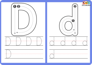 Ficha educativa para trazar el abecedario, equipada con líneas guía y direcciones para aprender la escritura correcta de letras en mayúsculas y minúsculas.