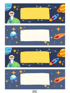 Gafetes imprimibles con temática de astronautas para niños de preescolar, diseñados para añadir diversión y creatividad al identificar a los estudiantes.