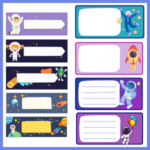 Gafetes infantiles con dibujos de ASTRONAUTAS, puedes descargarlo de manera gratuita.