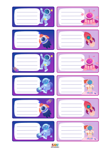 Etiquetas de nombre para aula con decoración de astronautas, ayudando a los niños a aprender la identificación personal y la de sus compañeros.
