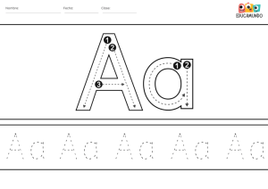 Hoja de ejercicios para niños de preescolar con trazos de la letra A. Contiene actividades de escritura para practicar las letras mayúsculas y minúsculas, y dibujos para colorear relacionados con la letra A.