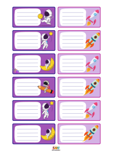 Gafetes temáticos de astronautas para niños, con vibrantes ilustraciones del espacio exterior, ideales para el día a día escolar.