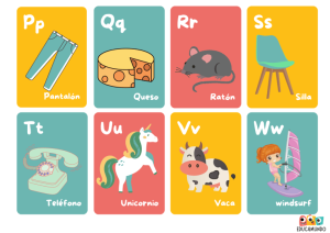 Conjunto completo de 27 tarjetas del abecedario español con imágenes coloridas para cada letra, ideal para el aula y el hogar.