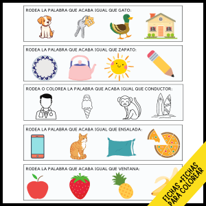 pALABRAS QUE ACABAN IGUAL EJERCICIOS DE CONCIENCIA FONOLÓGICA