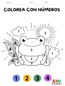 dibujos para colorear con números pdf descarga gratuita para niños de preescolar o primaria, dibujo de rana