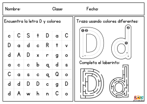 fichas descargables de ejercicios de trazo de la letra D