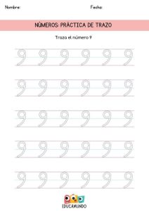 trazo numero 9 preescolar