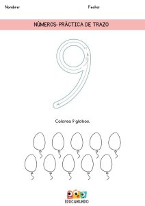 trazo numero 9 preescolar fichas