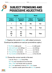 tabla pronombres sujetos adjetivos posesivos