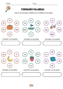 fichas lectoescritura formando palabras
