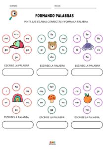 fichas lectoescritura formando palabras