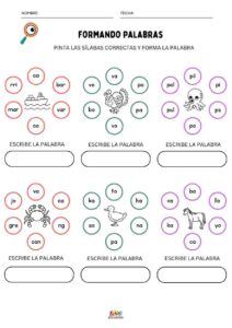 fichas lectoescritura formando palabras