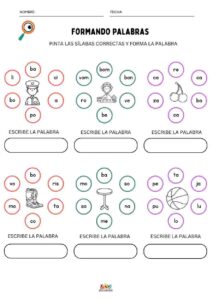 fichas lectoescritura formando palabras