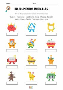 Actividad educativa para aprender nombres de instrumentos musicales