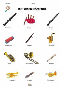 Actividad educativa para aprender nombres de instrumentos musicales