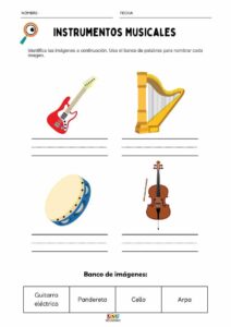 Actividad educativa para aprender nombres de instrumentos musicales