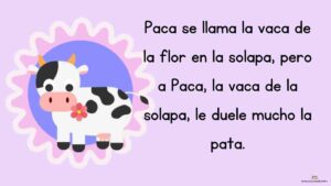 Paca se llama la vaca de la flor en la solapa, pero a Paca, la vaca de la solapa, le duele mucho la pata.