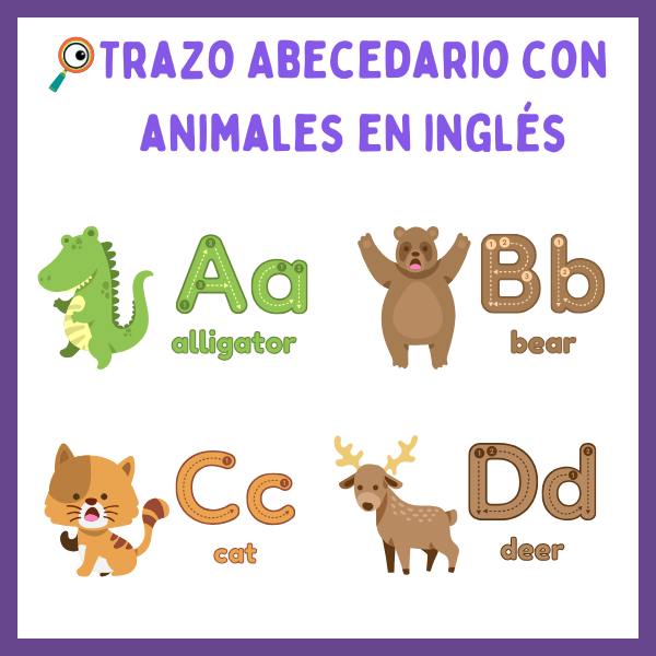 fichas de trazo de abecedario de animales en inglés
