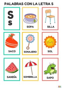 fichas con palabras con la letra S
