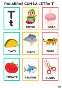 fichas de palabras con la letra T