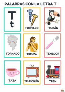 fichas de palabras con la letra T