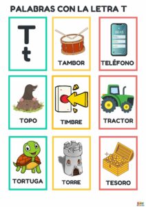 fichas de palabras con la letra T