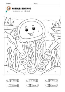 fichas de animales marinos para colorear con numeros