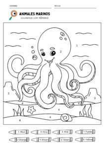 fichas de animales marinos para colorear con numeros