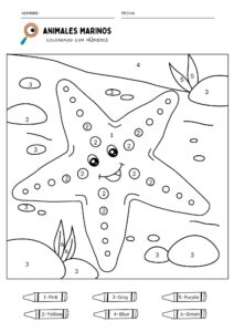 fichas de animales marinos para colorear con numeros