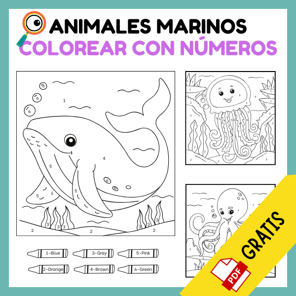fichas de animales marinos para colorear con numeros