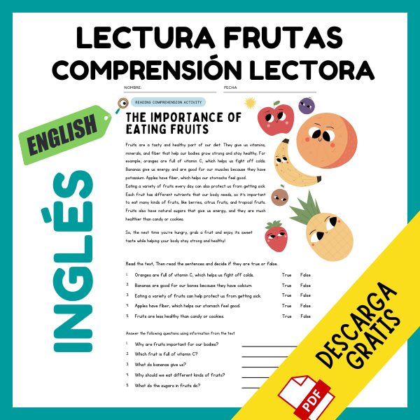 Comprensión lectora en ingles fichas de lectura sobre frutas
