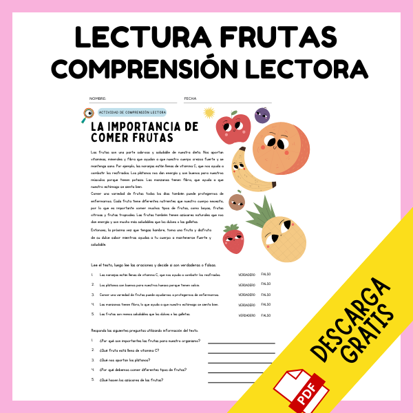 Comprensión lectora fichas de lectura sobre frutas