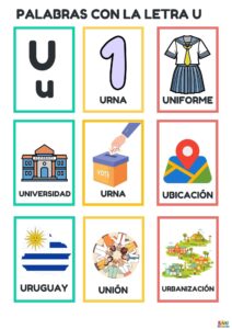 fichas de palabras con la letra U