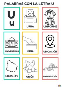 fichas de palabras con la letra U