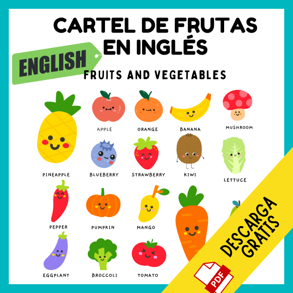 poster frutas y verduras en ingles para decorar el aula gratuito en pdf