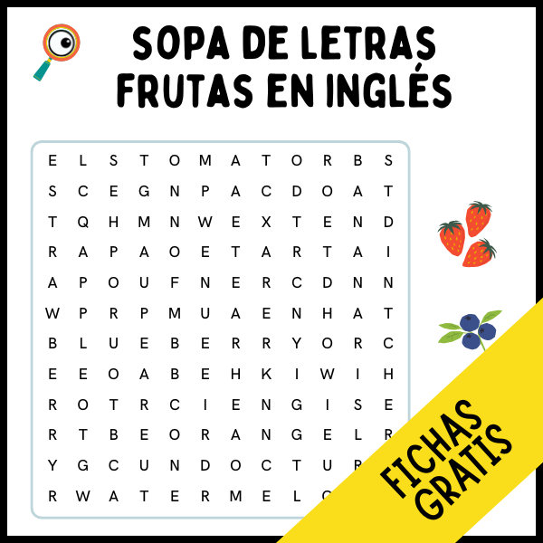 sopa de letras de frutas en ingles para niños