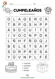 sopa de letras para ninos tematica cumpleanos 2