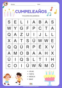 sopa de letras para ninos tematica cumpleanos 5